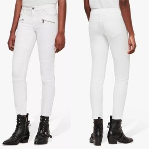 ALLSAINTS Cropped White Biker Zip Moto Jeans